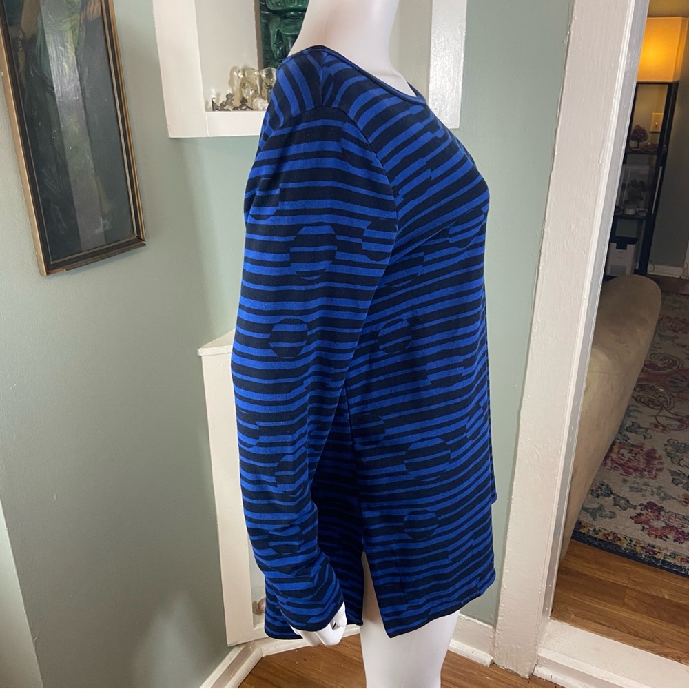 Chico's Zenergy Geometric Black Blue Striped Long Sleeve Top Tunic Shirt Blouse - Picture 5 of 8